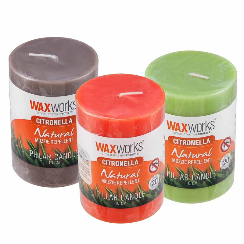 Waxworks Citronella Pillar Candle 10cm Assorted