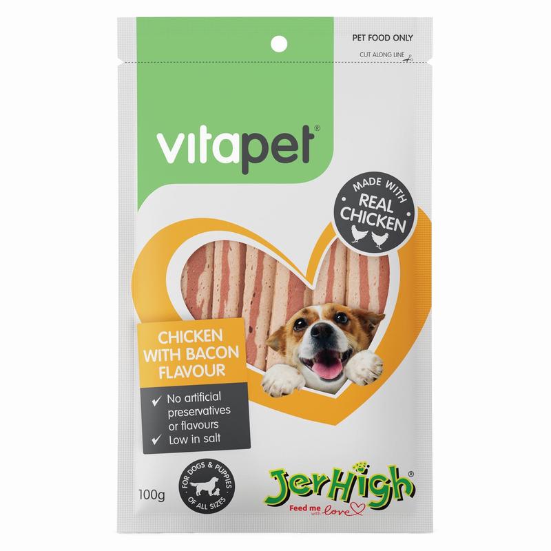 Vitapet Jer-High Chicken & Bacon Strips 100g