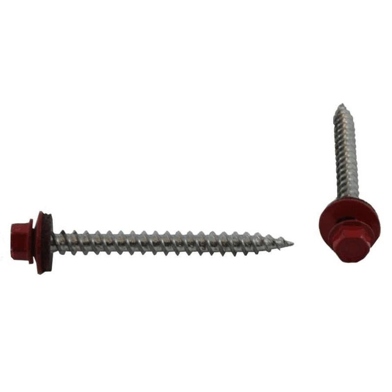 #10 x 2\" Red Roofing Screws - QC386, 100 Pack