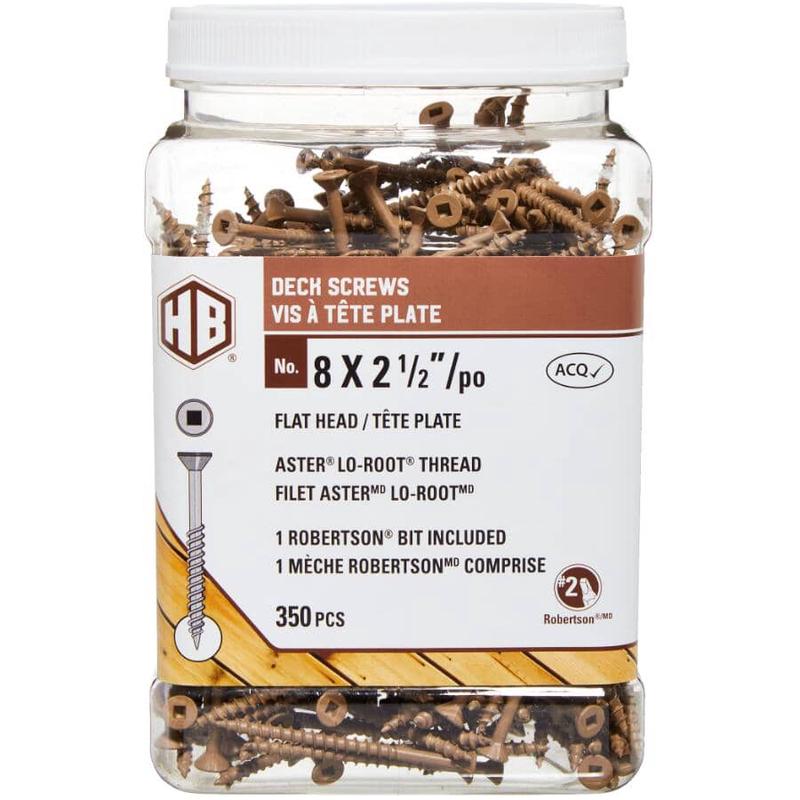 #8 x 2-1/2\" Brown Square Drive Deck Screws - 350 Pack