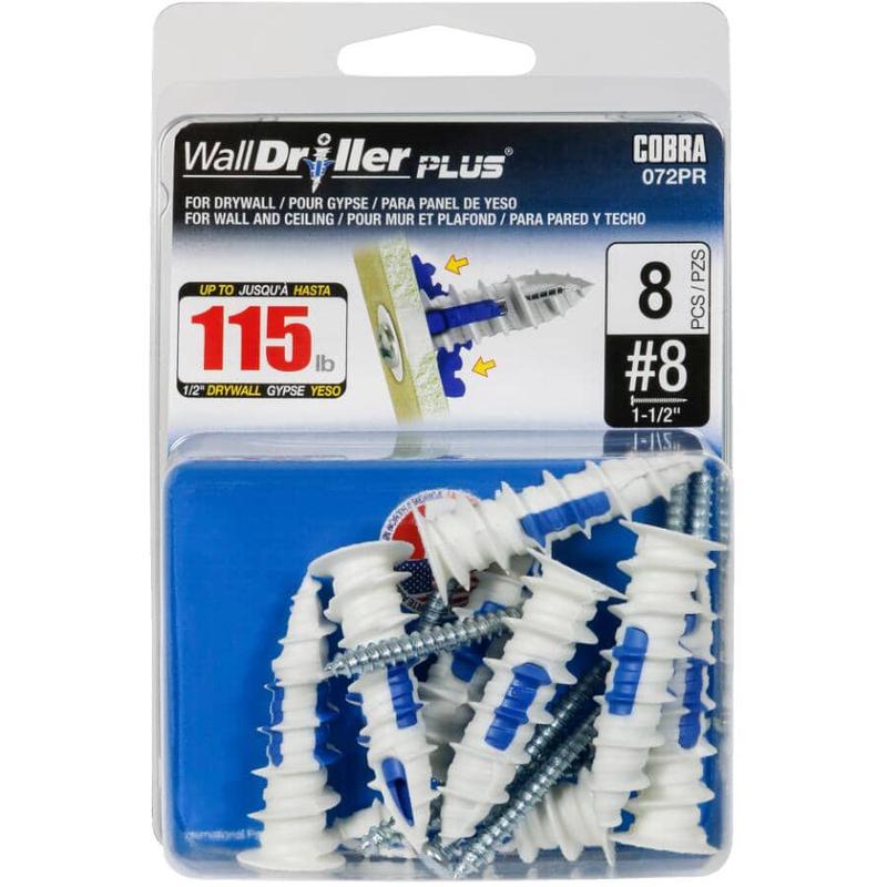 #8 WallDriller Plus Anchors - with Screws, 8 Pack