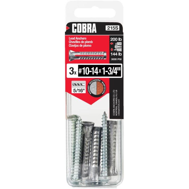 #10-12-14 x 1-3/4\" Lead Anchors - 3 Pack