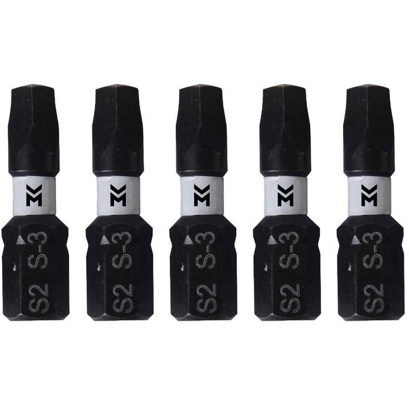 1\" #3 Square Power Bits - 5 Pack