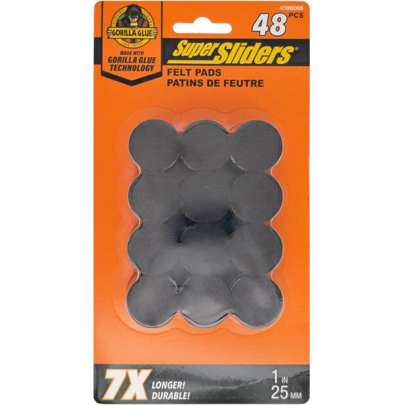 1\" Round Super Sliders Felt Pads with Gorilla Glue Technology, Brown - 48 Pack