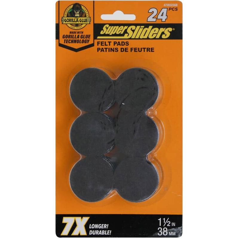 1-1/2\" Round Super Sliders Felt Pads with Gorilla Glue Technology, Brown - 24 Pack