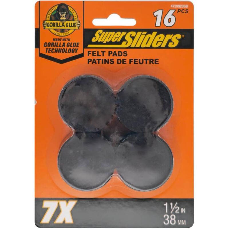 1-1/2\" Round Super Sliders Felt Pads with Gorilla Glue Technology, Brown - 16 Pack