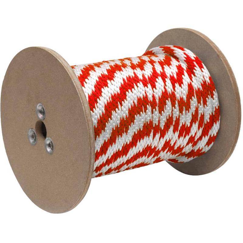 1\' x 3/8\" Red/White Smooth Braided Polypropylene Rope
