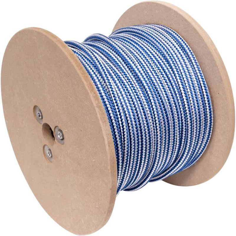 1\' x 3/8\" White/Blue Nylon Double Diamond Braid Rope