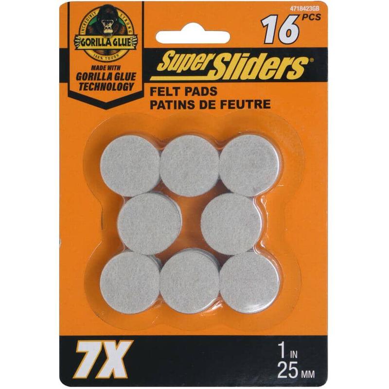1\" Super Sliders Felt Pads with Gorilla Glue Technology, Beige - 16 Pack