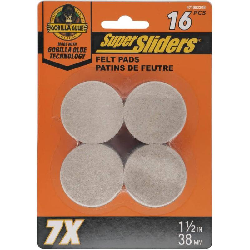 1-1/2\" Super Sliders Felt Pads with Gorilla Glue Technology, Beige - 16 Pack