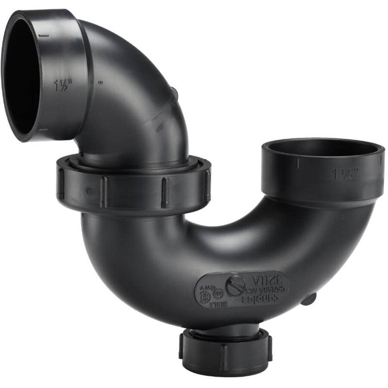 1-1/2\" Hub x Hub ABS Adjustable P-Trap with Cleanout & Union Connection