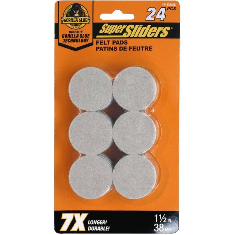 1-1/2\" Super Sliders Felt Pads with Gorilla Glue Technology, Beige - 24 Pack
