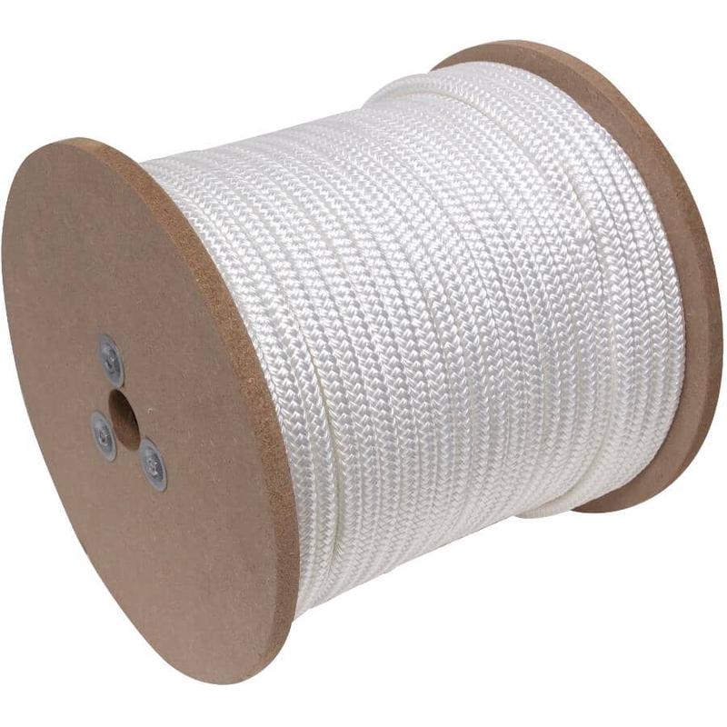 1\' x 1/2\" White Nylon Double Diamond Braid Rope, per Foot