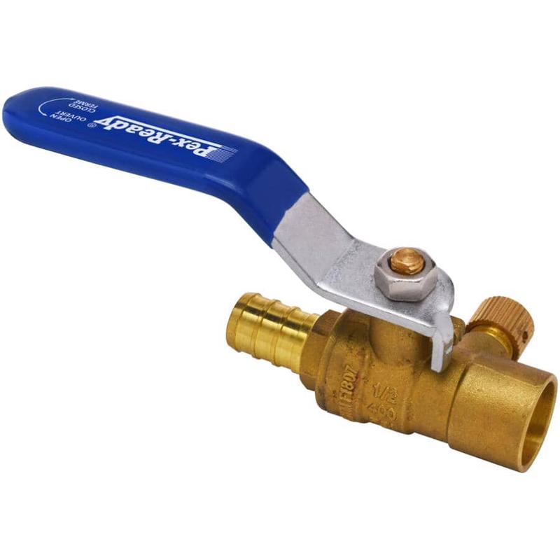 1/2\" PEX x 1/2\" Sweat Brass Ball Valve - with Drain