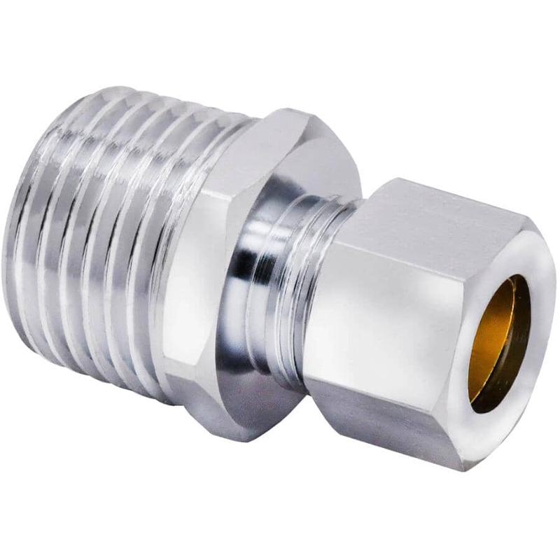 1/2\" MPT x 3/8\" Outside Diameter Compression Brass Connector - Chrome Plated