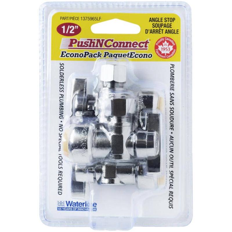 1/2\" Push Fit x 3/8\" Compression Push \'N\' Connect Angle Supply Stop Valves - 3 Pack