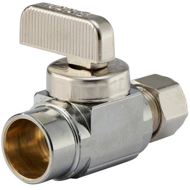 1/2\" Female Solder x 3/8\" Outside Diameter Compression Brass Straight Supply Stop Valve - Plated