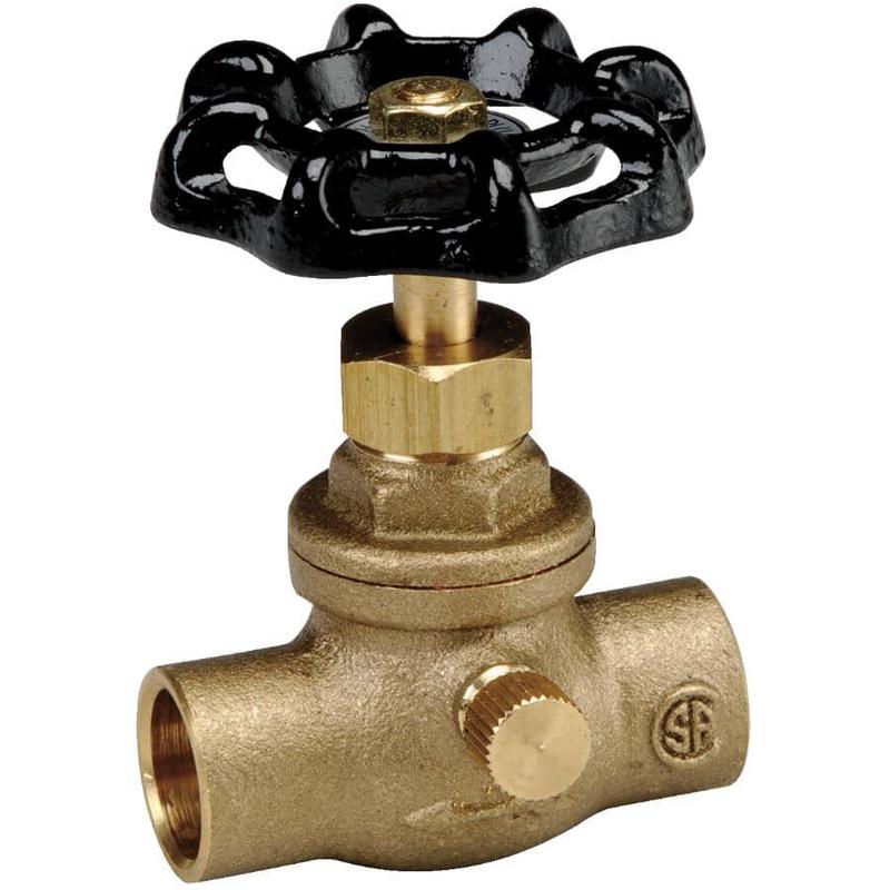 1/2\" Copper Straight Stop Valve - with Drain + Black Handle