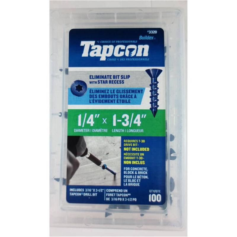 1/4\" x 1-3/4\" Star Concrete Screws with Bit - 100 Pack