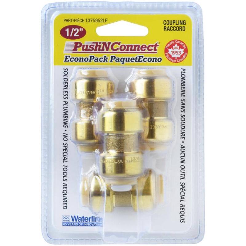 1/2\" Push \'N\' Connect Push Fit Brass Couplings - 4 Pack