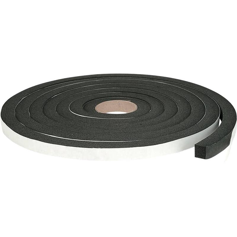 1/8\" x 3/8\" x 17\' Black Rubber Sponge Weatherstripping Tape