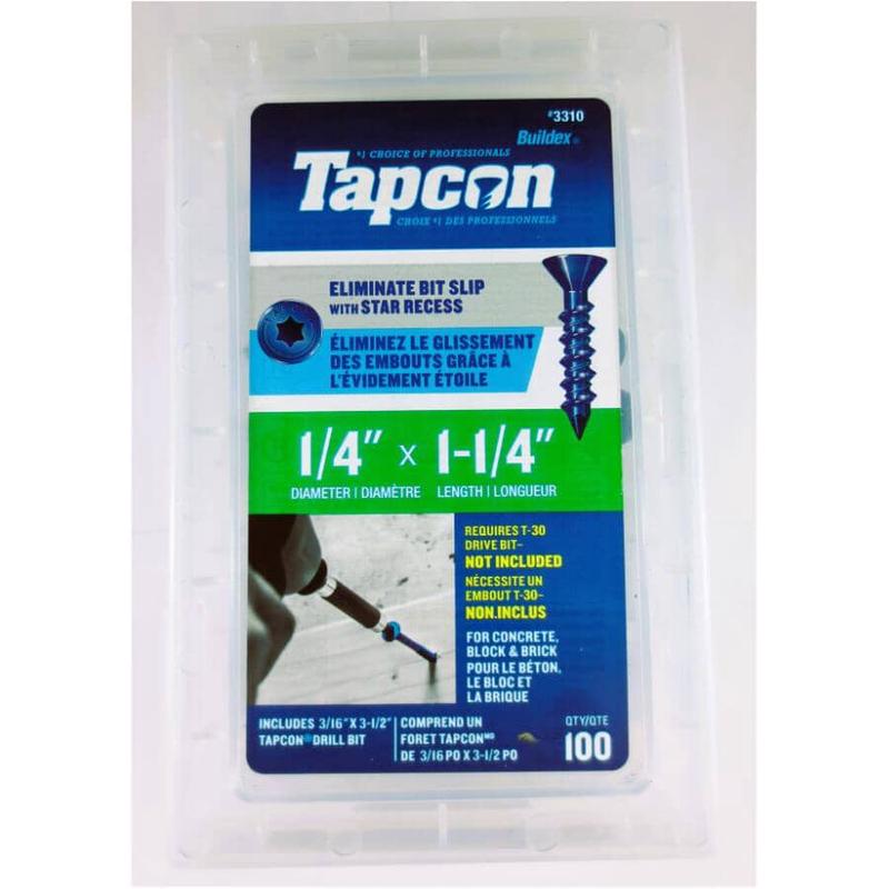 1/4\" x 1-1/4\" Star Concrete Screws with Bit - 100 Pack