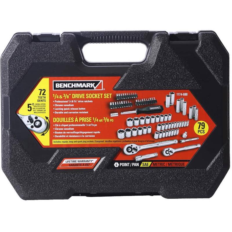 1/4\"+3/8\" Drive SAE/Metric Socket Wrench - 79 Piece Set