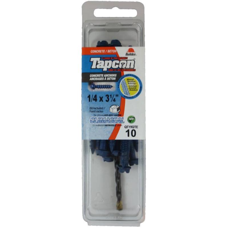 10 Pack 1/4\" x 3-1/4\" Hex Head Concrete Screws, with Drill Bit